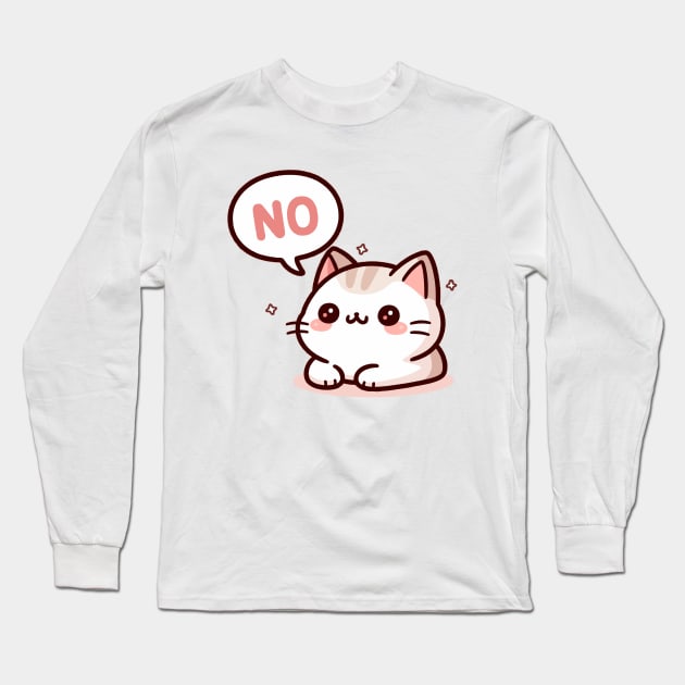 Whimsical Cat Says No Long Sleeve T-Shirt by PhotoSphere